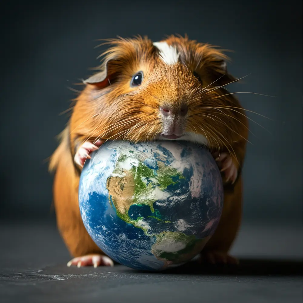 A guinea pig preparing to eat planet Earth